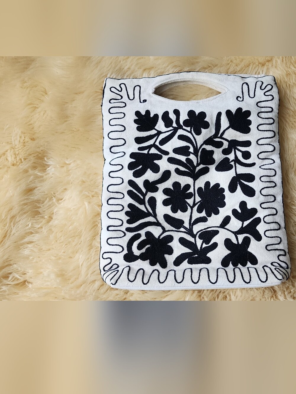 Moyna Cream and White Lined Tote with Branded Tag